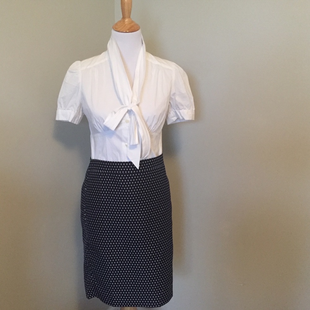J Crew Navy Polka Dotted Pencil Skirt Size 4